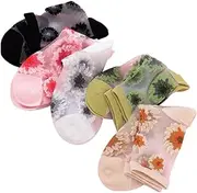 SOESFOUFU 5 Pairs Women's Sheer Lace Socks Pattern Comfortable Ankle Socks for Summer
