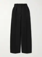 [Loro Piana] Loro Piana - Bart Cropped Pleated Wool And Silk-blend Barathea Wide-leg Pants - Black - IT40 IT 40 Black