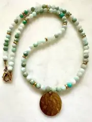Amazonite Beaded Necklace 6mm Faceted Round Beads 18k Gold Filled Clasp Non-Tar