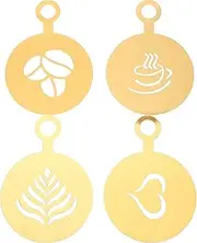 Ciieeo 4pcs Coffee Stencils Coffee Latte Art Templates Stainless Steel Templates for Decorating Cappuccino Mousse Hot Chocolate Cupcake Cake