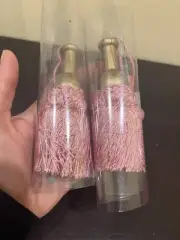 NEW Pair Key Tassels 4” Pink Silky Strings Gold Neck Cabinet Door Pull Set of 2