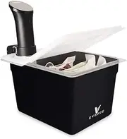Everie Sous Vide Container 12 Quarts with Universal Collapsible Hinged Lid and Rack and Container Sleeve Compatible with All Anova Models, Joule, Insant Pot, Wancle and Others, KIT-TY-PP