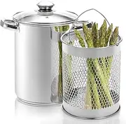 AVLA Asparagus Pot, 4 Quart Stainless Steel Steamer Cooker, Vegetable Asparagus Cooker with Removable Basket and Lid for Pasta, Spaghetti, Boiled Eggs, Shrimp, Oil Deep Fry Pan for French Fries