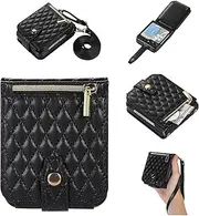 [Asuwish] Phone Case for Samsung Galaxy Z Flip 5 5G 2023 Wallet Cover and Zipper Card Holder Slot Cell Accessories Wrist Strap Lanyard Stand Flip Mobile Leather ZFlip5 Z5 G Flip5 5Z G5 Women Men Black