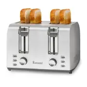 4 Slice Toaster, Full Stainless Steel, Extra-Wide Slot Toaster with 7 Shade S...