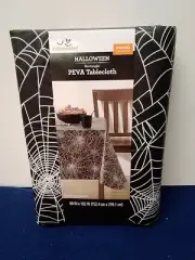 Celebrate Halloween PEVA Tablecloth Black with Spider Webs 60X102