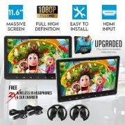 Elinz 2x 11.6" Active Car Headrest DVD Player HDMI GAME 1920*1080P IR FM SD USB 9"