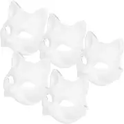 Alipis Cat Masks 5pcs White Paper Blank Hand Painted Japanese Kabuki Masks Diy Paintable Cosplay Accessories for Party Masquerade Costume Props