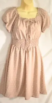 women's Kojooin blush tan embossed dress size small puff sleeves peasant elastic