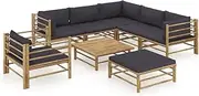 Patio Furniture Sets 8 Piece Garden Lounge Set with Dark Grey Cushions Bamboo