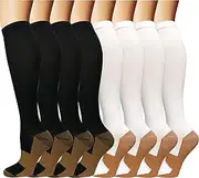 [Sooverki] Graduated Copper Compression Socks for Men & Women Circulation 8 Pairs 15-20mmHg - Best for Running Athletic Cycling