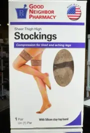 GNP Sheer Thigh High Stockings, 15-20mmHg (Size: XL) Beige