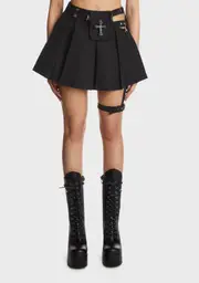 [Dark In Love] Gothic Rebel Rock Cross Bag Pleated Skirt With Leg Strap