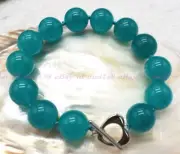 100% Natural 14mm Blue Amazonite Round Gems Beads Stretch Bracelet 7.5" AAA