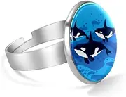 [FVQL] Ring for Women Girls, ocean sea pattern killer whale animal