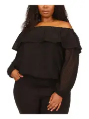 MICHAEL MICHAEL KORS Womens Black Lined Ruffle Overlay Long Sleeve Top Plus 2X