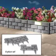 Solar Power Faux Gray Brick Garden Landscape Border Edging Panel Yard Lawn Decor