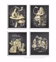 Alice's Adventure In Wonderland Decor set of 4 Art Prints Unframed Nursery Decor