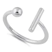 925 Sterling Silver Platinum Plated Bar Ball Stackable Ring for Women