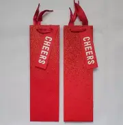 2x Hallmark Red Sparkle Cheers Wine Bottle Gift Bag 13", New w/ Tag! A23
