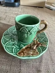 Bordallo Pinheiro Green Deer Coffee Cup and Saucer