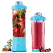 Portable Blender,270 Watt for Shakes and Smoothies Waterproof Blender USB Rechargeable with 20oz Blender Cups with Travel Lid (Blue,20oz)