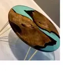 Round Table with Epoxy Resin, Live Edge Round Table, Black Epoxy End Table,