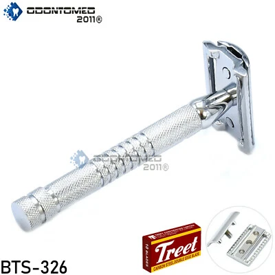 Double Edge Safety Razor Shaving Long Handle Traditional Razor + Blades BTS-326