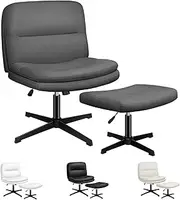 ALFORDSON Armless Criss-Cross Desk Chair with Ottoman Stool, Ergonomic Cross-Legged Office Chair with Mid-Back Design, Tilt & Height Adjust and Swivel, 180kg Max, Pax Fabric Dark Grey