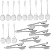 Cabilock 18pcs Stainless Steel Serving Utensils Set Includes Buffet Spoons Slotted Spoons and Salad Tongs Wedding Skimmer Spoon for Restaurant Catering Party Kitchen Use