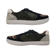 Jemma Zebra Ladies Shoes Lace up Multi Animal Print Panels Flat Casual
