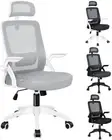 Arco White Grey Mesh Ergonomic Office Chai, Swivel Gaming Chair with Adjustable