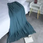 125*150cm Cozy Decorative Knit Woven Throw Blanket Sofa Throw Bed Throw Bed Blanket - Blue