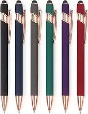6 Pack Ballpoint Pen 2-in-1 Stylus Retractable Ballpoint Pen with Stylus tip, Metal Stylus Pen for Touch Screens, 1.0 mm Black Ink, 6 Different Color
