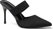[Kosseco] Women's High Heel Mules,Slip On Pointed Toe Backless Stilettos,Summer Breathable Mesh Comfortable Elastic Band Mule Slippers