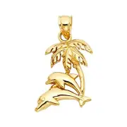 GOLD - 14K Yellow Gold Dolphin with Palm Tree Pendant