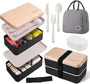 All-in-1 Bento Box Adult Lunch Box with Cutlery Set (1200ml) Great as Salad, Snack, or Sandwich Containers, or a Cute Japanese Bento Lunch Box for Kids with Food Compartments and Accessories