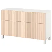 BESTÅ storage combination w doors/drawers, white/Björköviken/Stubbarp birch veneer, 120x42x74 cm