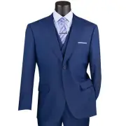BIG & TALL Men's Navy Blue Textured 3pc Modern Fit Suit w/ Adjustable Waist NWT