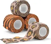 JimKing Tattoo Grip Cover, Tattoo Machine Handle Cover, Self-Adhesiive Tape for Sport Pet Tattoo,Elastic Bandage Wrap Roll Tattoo Machine Supply, 4pcs,Tiger&Leopard Pattern