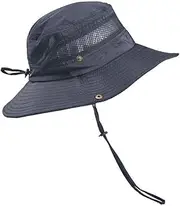 [Nwenj] Sun Hats for Men with uv Protection Mountaineering Hiking Fishing Outdoor Brim Fisherman's hat Breathable with Wind Rope,Black