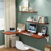 Wall Mounted Corner Computer Table with Drop Leaf Space Saving Wood Desk 60 * 40 * 25cm Walnut Finish