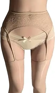 [TAIKMD] Suspender Tights for Women Lace Open Crotch Pantyhose High Waist Garter Belt Stockings, Nude, One Size