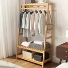 Bamboo Garment Coat Clothes Rack with top shelf and 2-tier Shoe Organiser Shelv