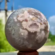 344G Natural Sakura Flower Agate QUARTZ Sphere Crystal Ball Healing