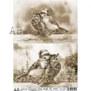 Sepia Christmas Birds | A4 Rice Paper | 8.3" x 11.7" Paper for Decoupage