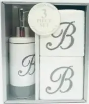 Avanti Script Monogram 3-Pc. Cotton Lotion Pump Fingertip Towel Gift Box Set "B"