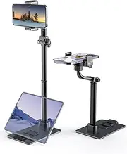 Overhead Phone Stand for Desk, [Reinforced Stable Base] Adjustable Height Phone Dock, Aluminum Alloy Extendable Phone Holder Compatible with iPhone, Kindle, Tablet for Filming & Live Streaming