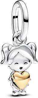 [PANDORA] Moments Happy Girl 763601C00 Charm Pendant Sterling Silver with Gold-Plated Alloy Compatible Moments and ME Bracelets, Bicolor, Sterling Silver, No Gemstone