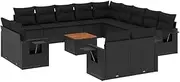 vidaXL Garden Sofa Set with Cushions - Modular 14 Piece Black Poly Rattan - Patio Lounge Furniture with Storage & Foldable Side Tables